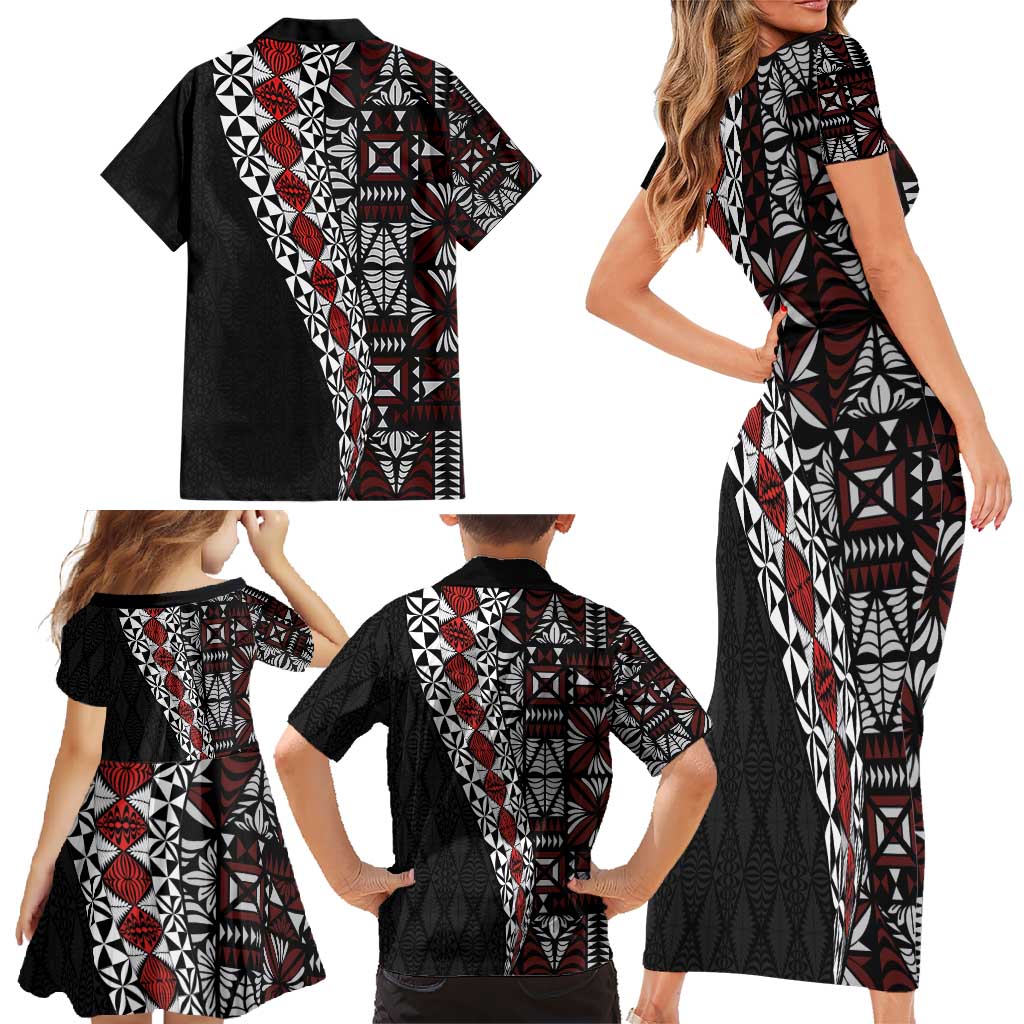 Tonga Ngatu Art Tattoo Polynesian Family Matching Short Sleeve Bodycon Dress and Hawaiian Shirt