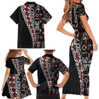 Tonga Ngatu Art Tattoo Polynesian Family Matching Short Sleeve Bodycon Dress and Hawaiian Shirt