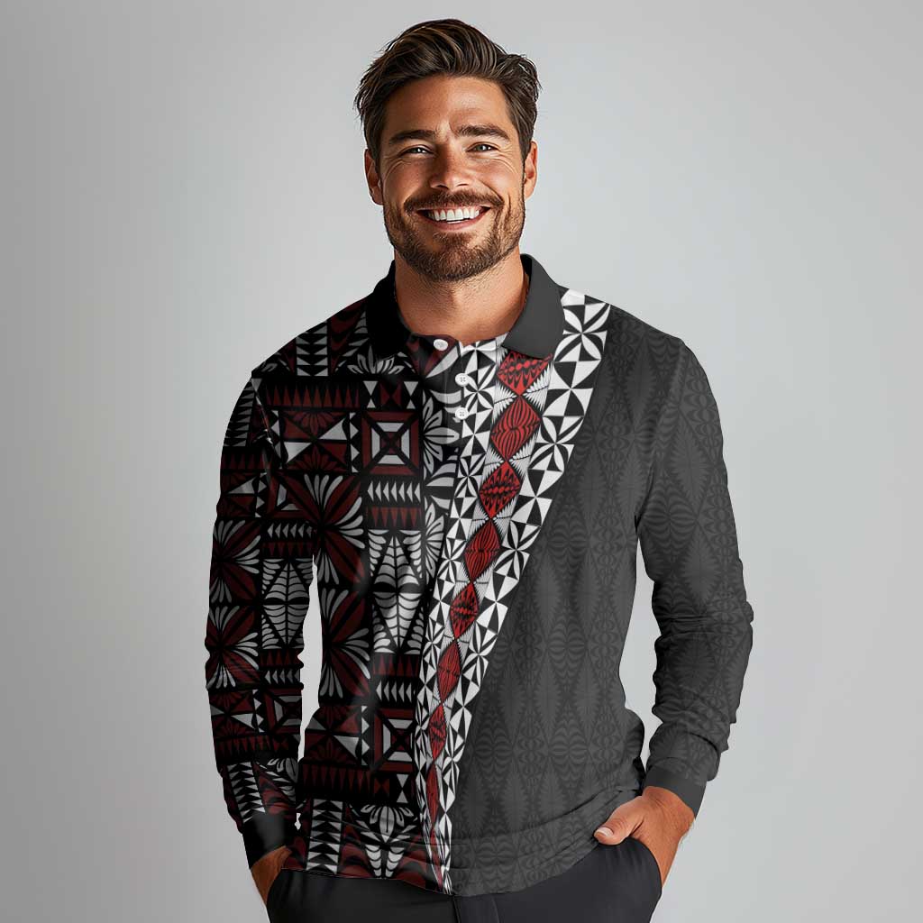 Tonga Ngatu Art Tattoo Polynesian Long Sleeve Polo Shirt