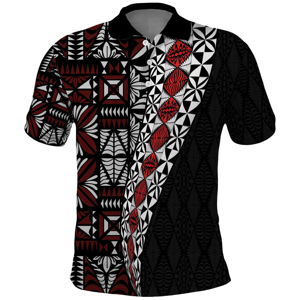 Tonga Ngatu Art Tattoo Polynesian Polo Shirt LT03 Black - Polynesian Pride