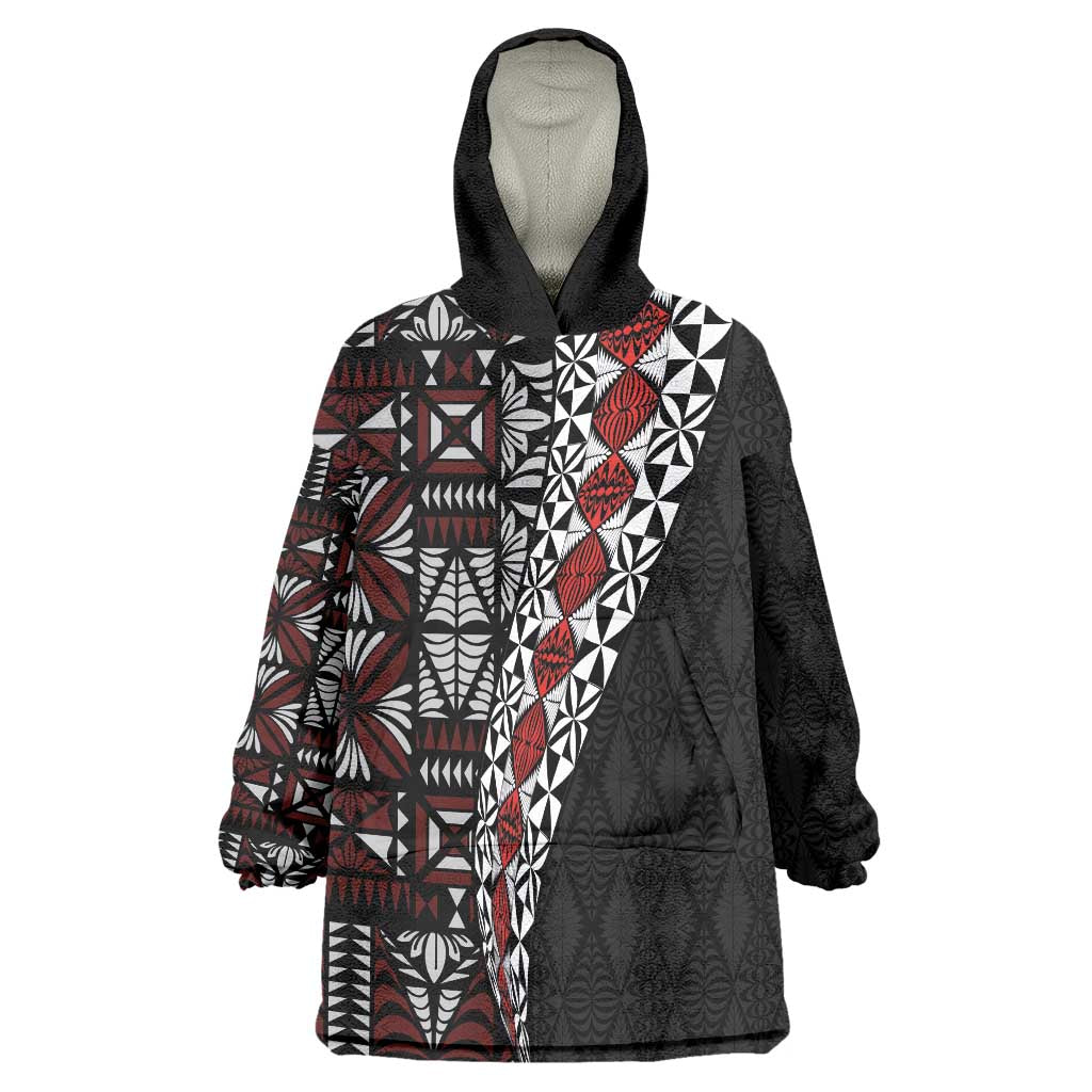 Tonga Ngatu Art Tattoo Polynesian Wearable Blanket Hoodie LT03 One Size Black - Polynesian Pride