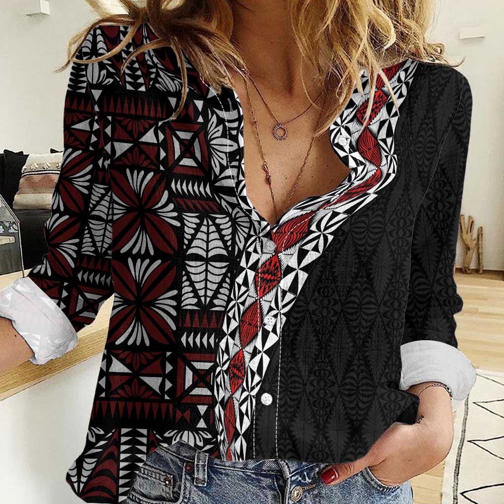 Tonga Ngatu Art Tattoo Polynesian Women Casual Shirt