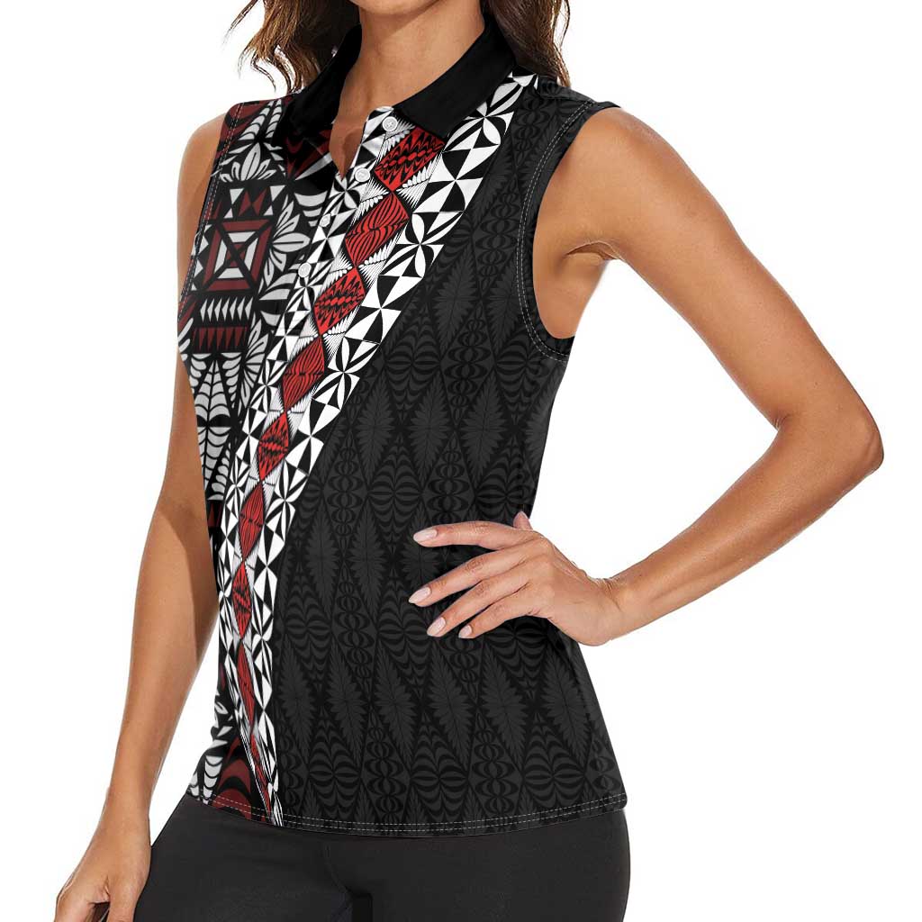 Tonga Ngatu Art Tattoo Polynesian Women Sleeveless Polo Shirt