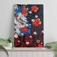 Hawaiian and Japanese Together Canvas Wall Art Hibiscus and Koi Fish Polynesian Pattern Colorful Style