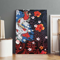 Hawaiian and Japanese Together Canvas Wall Art Hibiscus and Koi Fish Polynesian Pattern Colorful Style