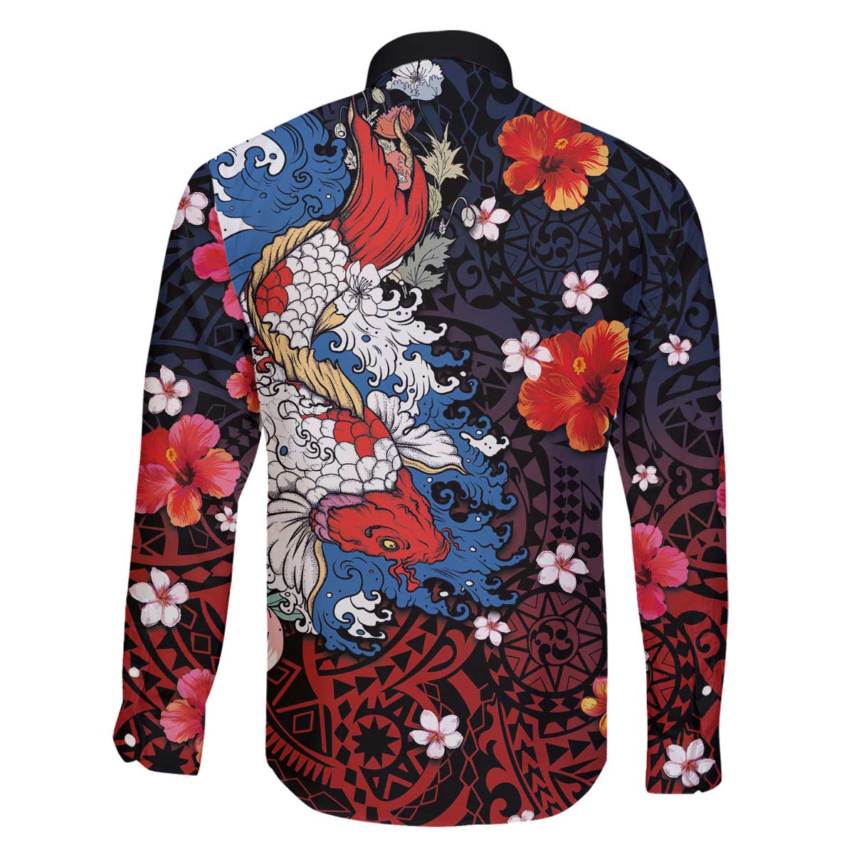 Hawaiian and Japanese Together Family Matching Puletasi and Hawaiian Shirt Hibiscus and Koi Fish Polynesian Pattern Colorful Style