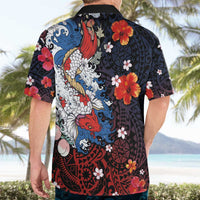 Hawaiian and Japanese Together Hawaiian Shirt Hibiscus and Koi Fish Polynesian Pattern Colorful Style