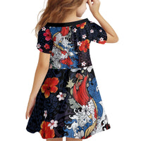 Hawaiian and Japanese Together Kid Short Sleeve Dress Hibiscus and Koi Fish Polynesian Pattern Colorful Style LT03 - Polynesian Pride