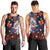 Hawaiian and Japanese Together Men Tank Top Hibiscus and Koi Fish Polynesian Pattern Colorful Style