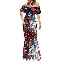 Hawaiian and Japanese Together Mermaid Dress Hibiscus and Koi Fish Polynesian Pattern Colorful Style LT03 - Polynesian Pride