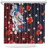 Hawaiian and Japanese Together Shower Curtain Hibiscus and Koi Fish Polynesian Pattern Colorful Style LT03 Red - Polynesian Pride
