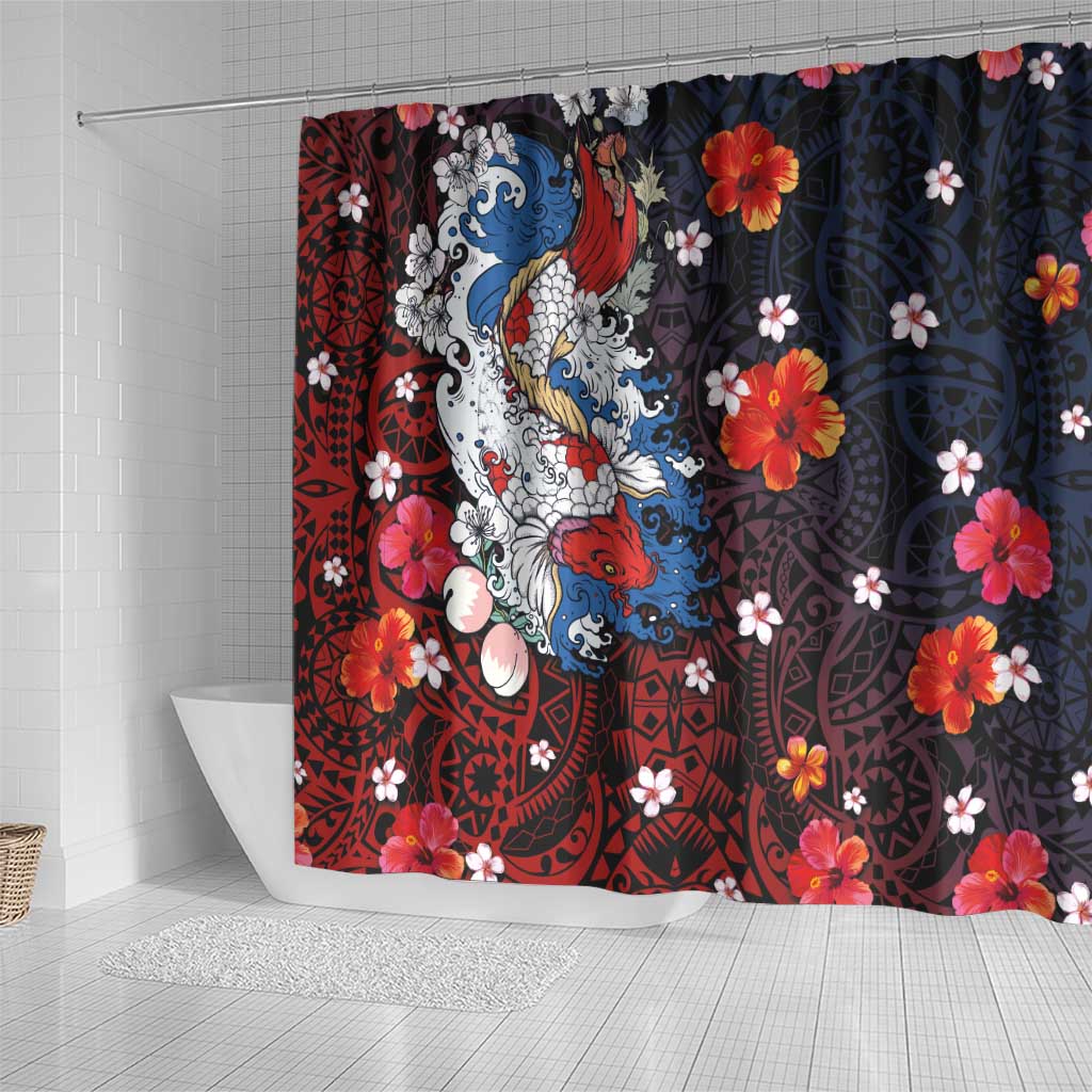 Hawaiian and Japanese Together Shower Curtain Hibiscus and Koi Fish Polynesian Pattern Colorful Style LT03 - Polynesian Pride