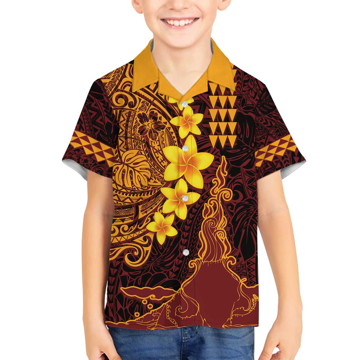 Hawaii Volcano Family Matching Puletasi and Hawaiian Shirt Polynesian and Kakau Pattern