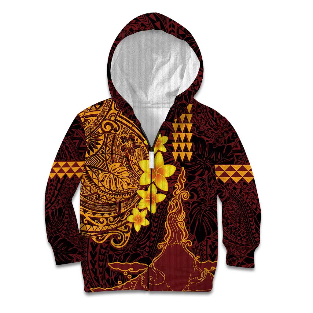 Hawaii Volcano Kid Hoodie Polynesian and Kakau Pattern