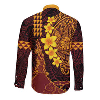 Hawaii Volcano Long Sleeve Button Shirt Polynesian and Kakau Pattern