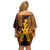 Hawaii Volcano Off Shoulder Short Dress Polynesian and Kakau Pattern