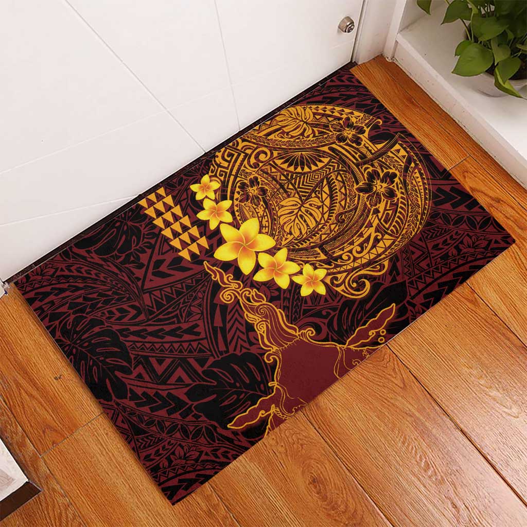 Hawaii Volcano Rubber Doormat Polynesian and Kakau Pattern
