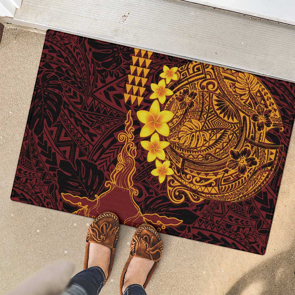 Hawaii Volcano Rubber Doormat Polynesian and Kakau Pattern