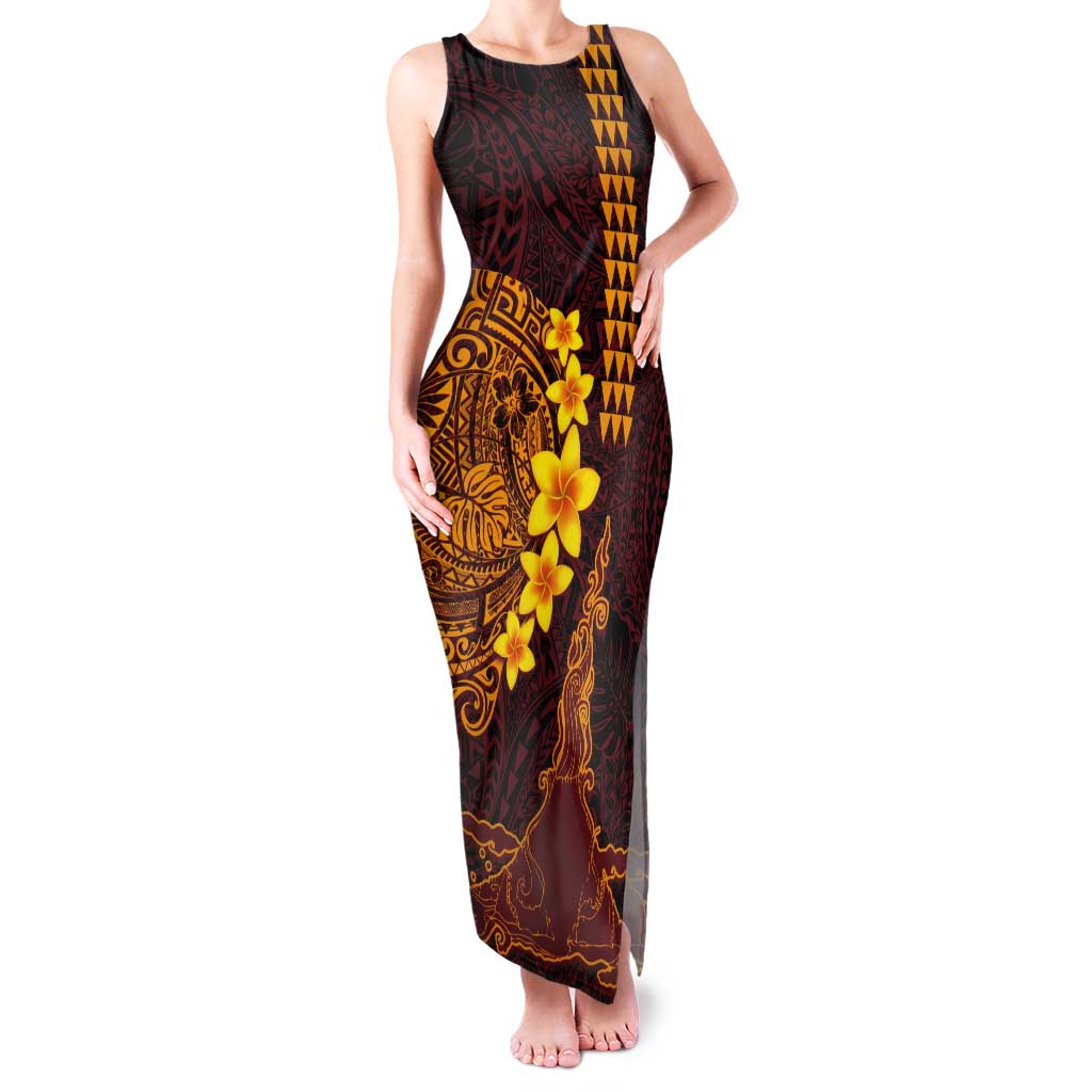 Hawaii Volcano Tank Maxi Dress Polynesian and Kakau Pattern
