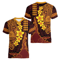 Hawaii Volcano Women V-Neck T-Shirt Polynesian and Kakau Pattern