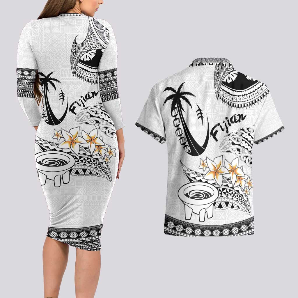 Fijian Traditional Culture Couples Matching Long Sleeve Bodycon Dress and Hawaiian Shirt Tapa Tribal Tattoos - Polynesian Pride