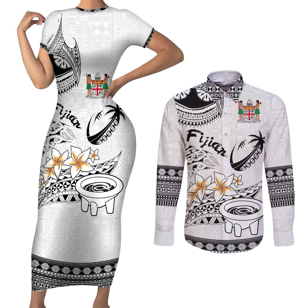 Fijian Traditional Culture Couples Matching Short Sleeve Bodycon Dress and Long Sleeve Button Shirt Tapa Tribal Tattoos - Polynesian Pride