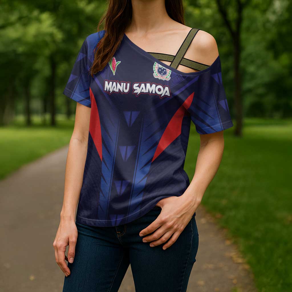 Custom Rugby Samoa Cross Shoulder Shirt Siva Tau Spirit Sporty Vibes - Polynesian Pride