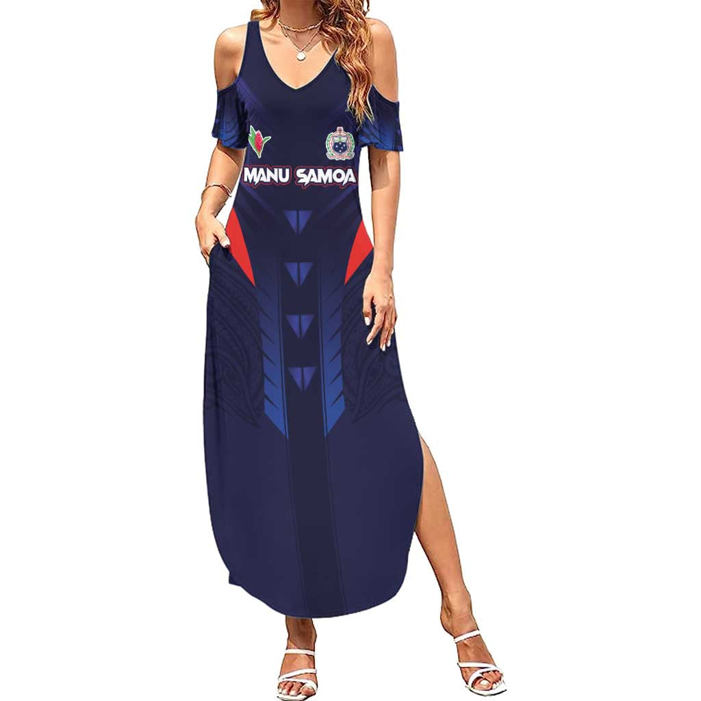 Custom Rugby Samoa Family Matching Summer Maxi Dress and Hawaiian Shirt Siva Tau Spirit Sporty Vibes - Polynesian Pride