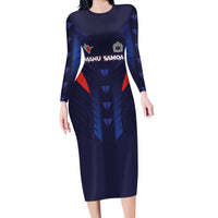 Custom Rugby Samoa Long Sleeve Bodycon Dress Siva Tau Spirit Sporty Vibes - Polynesian Pride