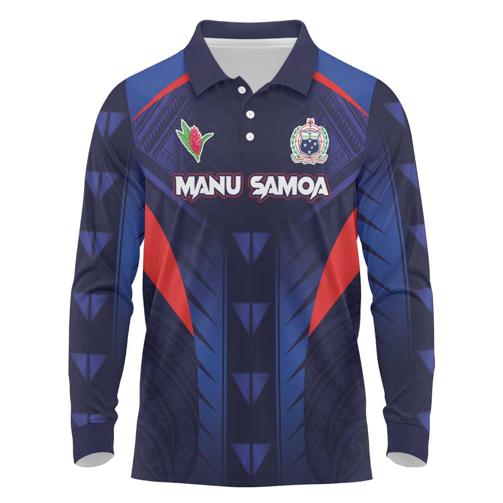 Custom Rugby Samoa Long Sleeve Polo Shirt Siva Tau Spirit Sporty Vibes LT03 Navy - Polynesian Pride
