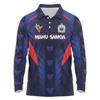 Custom Rugby Samoa Long Sleeve Polo Shirt Siva Tau Spirit Sporty Vibes LT03 Navy - Polynesian Pride