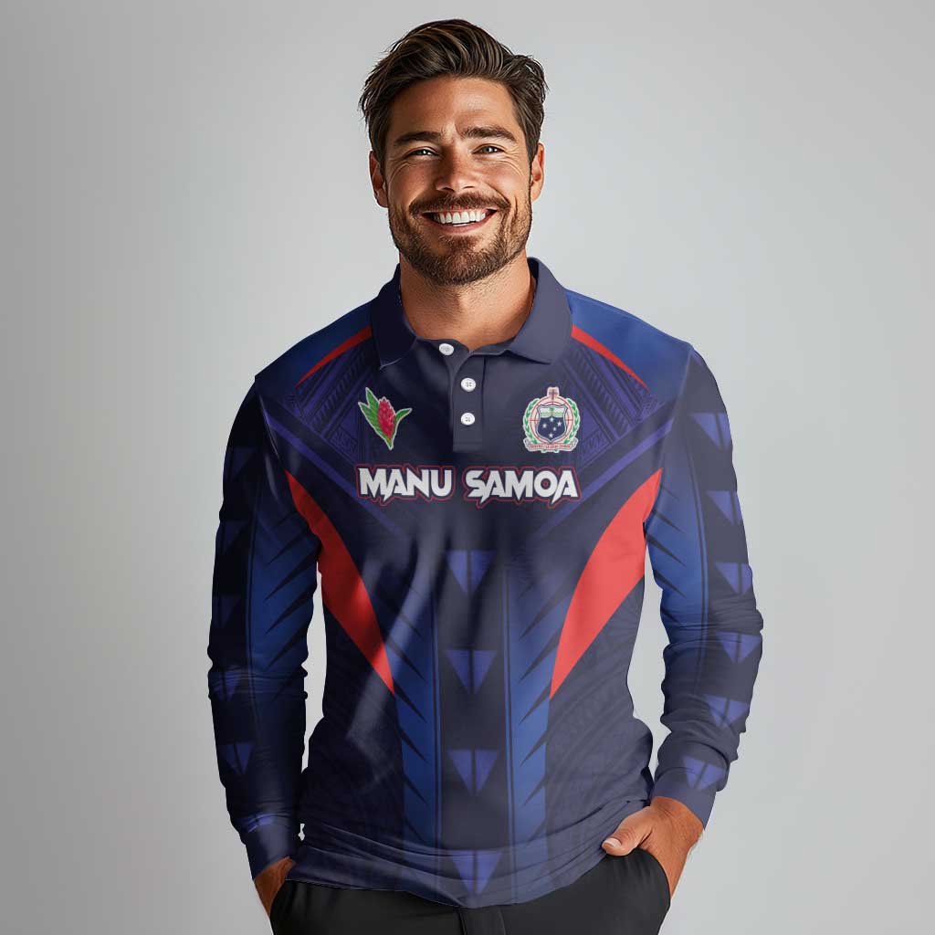 Custom Rugby Samoa Long Sleeve Polo Shirt Siva Tau Spirit Sporty Vibes LT03 - Polynesian Pride