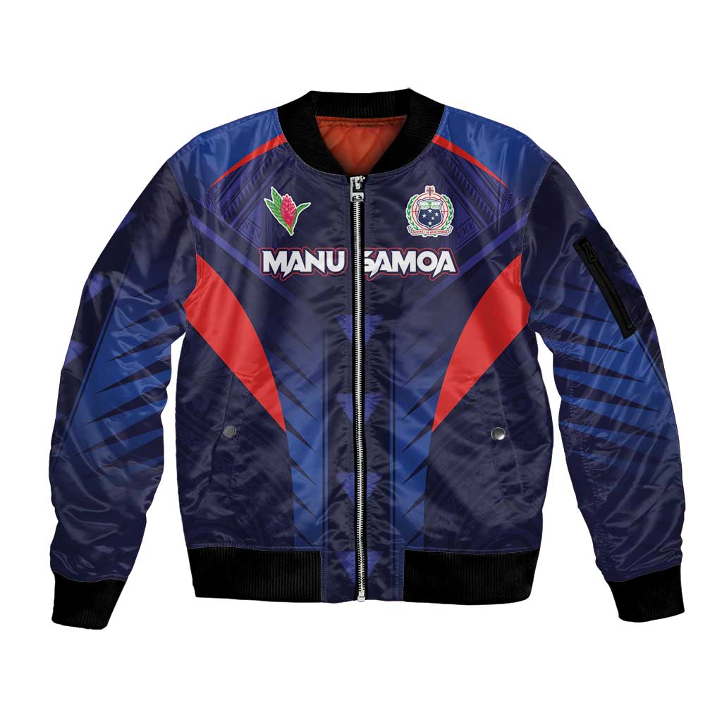 Custom Rugby Samoa Sleeve Zip Bomber Jacket Siva Tau Spirit Sporty Vibes - Polynesian Pride
