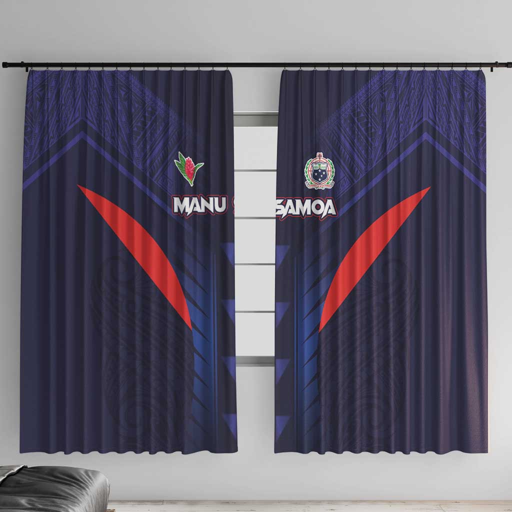Rugby Samoa Window Curtain Siva Tau Spirit Sporty Vibes LT03 With Hooks Navy - Polynesian Pride