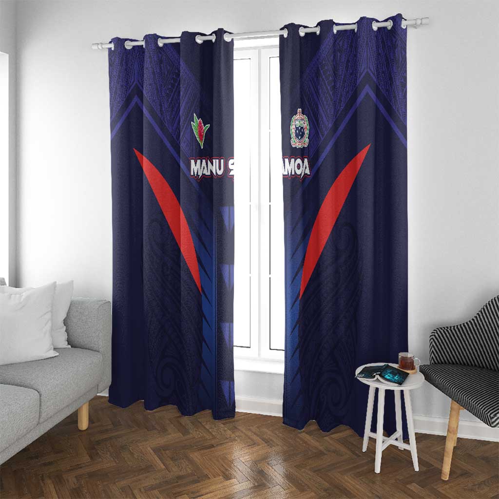 Rugby Samoa Window Curtain Siva Tau Spirit Sporty Vibes LT03 With Grommets Navy - Polynesian Pride