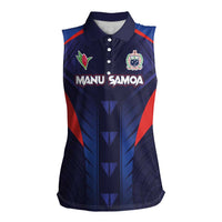 Custom Rugby Samoa Women Sleeveless Polo Shirt Siva Tau Spirit Sporty Vibes LT03 Female Navy - Polynesian Pride