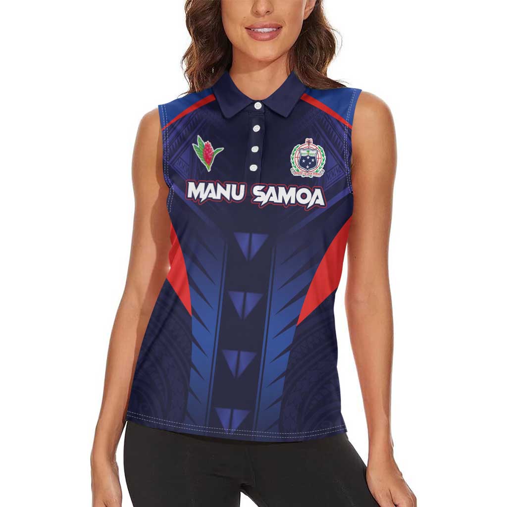 Custom Rugby Samoa Women Sleeveless Polo Shirt Siva Tau Spirit Sporty Vibes LT03 - Polynesian Pride
