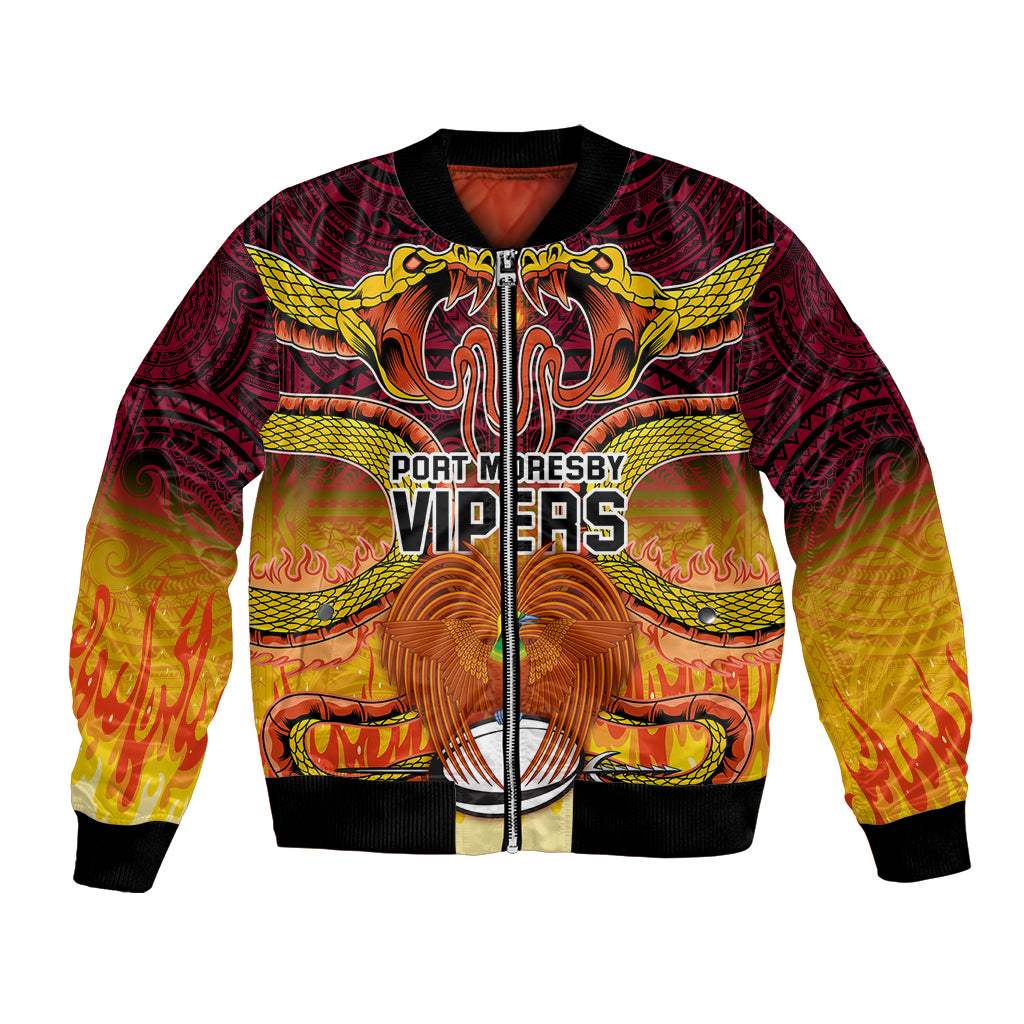 PNG Port Moresby Vipers Rugby Bomber Jacket Fire Vipers Mix PNG Bird Polynesian Tattoo LT03 Unisex Yellow - Polynesian Pride