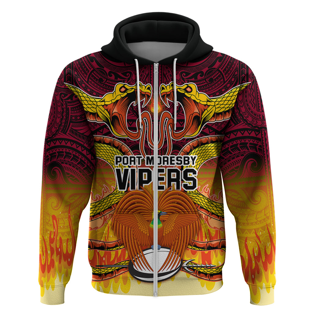 PNG Port Moresby Vipers Rugby Hoodie Fire Vipers Mix PNG Bird Polynesian Tattoo LT03 - Polynesian Pride