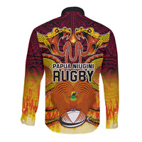 PNG Port Moresby Vipers Rugby Long Sleeve Button Shirt Fire Vipers Mix PNG Bird Polynesian Tattoo LT03 - Polynesian Pride
