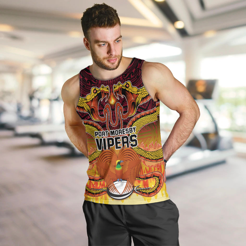 PNG Port Moresby Vipers Rugby Men Tank Top Fire Vipers Mix PNG Bird Polynesian Tattoo LT03 - Polynesian Pride