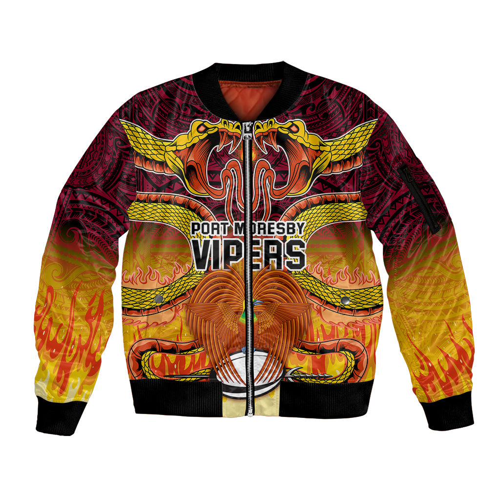 PNG Port Moresby Vipers Rugby Sleeve Zip Bomber Jacket Fire Vipers Mix PNG Bird Polynesian Tattoo LT03 Unisex Yellow - Polynesian Pride