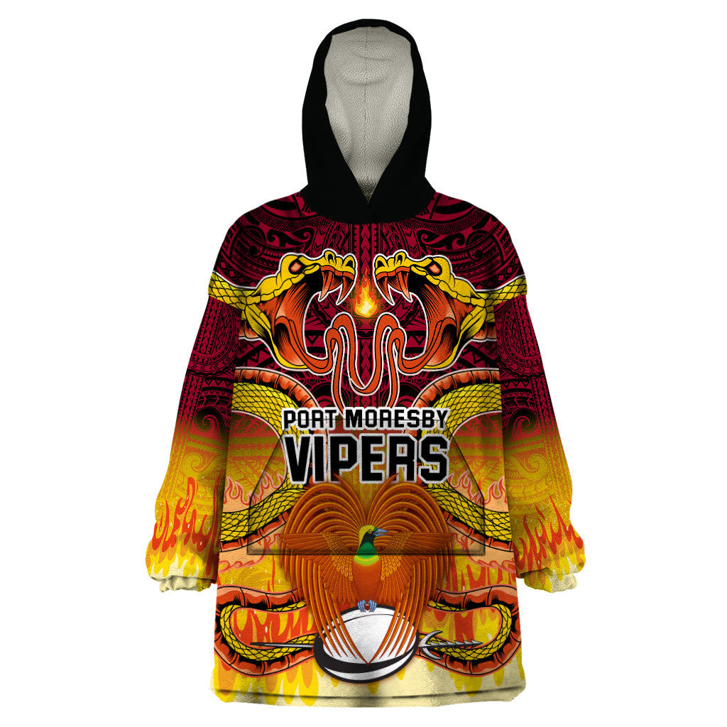 PNG Port Moresby Vipers Rugby Wearable Blanket Hoodie Fire Vipers Mix PNG Bird Polynesian Tattoo LT03 One Size Yellow - Polynesian Pride