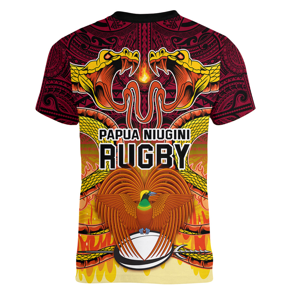 PNG Port Moresby Vipers Rugby Women V Neck T Shirt Fire Vipers Mix PNG Bird Polynesian Tattoo LT03 - Polynesian Pride