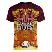 PNG Port Moresby Vipers Rugby Women V Neck T Shirt Fire Vipers Mix PNG Bird Polynesian Tattoo LT03 - Polynesian Pride