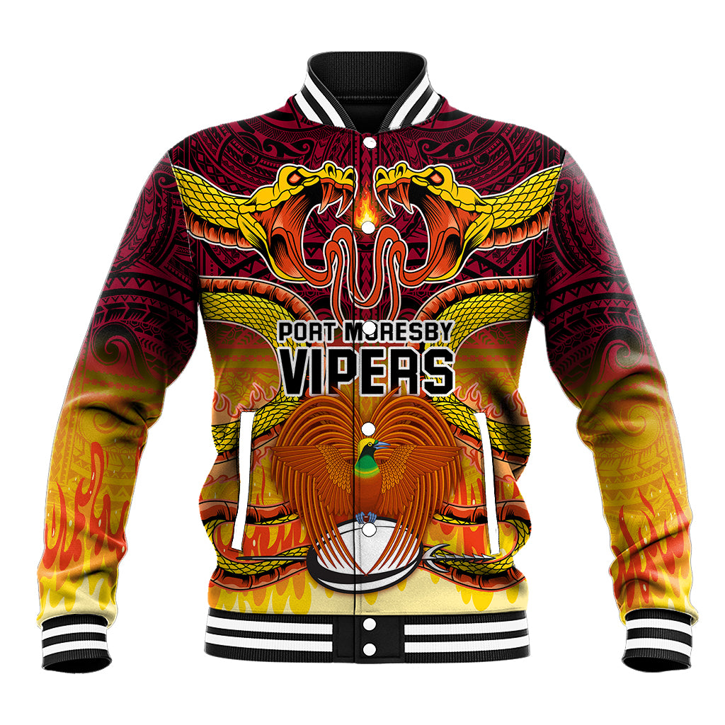 Custom PNG Port Moresby Vipers Rugby Baseball Jacket Fire Vipers Mix PNG Bird Polynesian Tattoo LT03 Unisex Yellow - Polynesian Pride