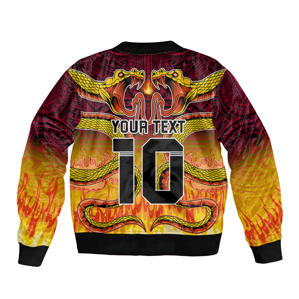 Custom PNG Port Moresby Vipers Rugby Bomber Jacket Fire Vipers Mix PNG Bird Polynesian Tattoo LT03 - Polynesian Pride
