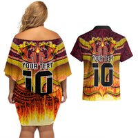 Custom PNG Port Moresby Vipers Rugby Couples Matching Off Shoulder Short Dress and Hawaiian Shirt Fire Vipers Mix PNG Bird Polynesian Tattoo LT03 - Polynesian Pride