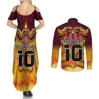 Custom PNG Port Moresby Vipers Rugby Couples Matching Summer Maxi Dress and Long Sleeve Button Shirts Fire Vipers Mix PNG Bird Polynesian Tattoo LT03 - Polynesian Pride