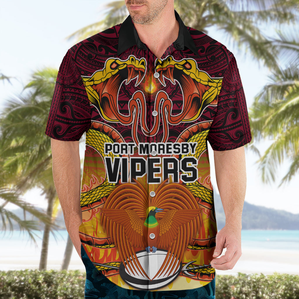 Custom PNG Port Moresby Vipers Rugby Hawaiian Shirt Fire Vipers Mix PNG Bird Polynesian Tattoo LT03 - Polynesian Pride